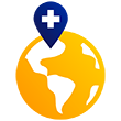 An illustration of a globe with a geolocation symbol on top.