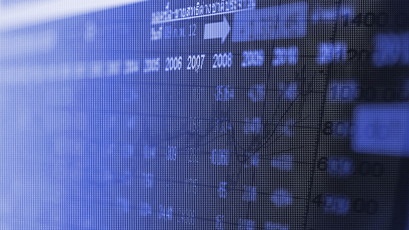 Close up of blue screen showcasing transaction data. 